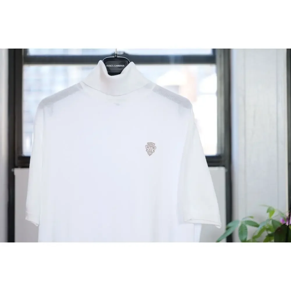 Gucci White Embroidered Crest Short Sleeve Turtleneck Knit T-Shirt (Size: XL)